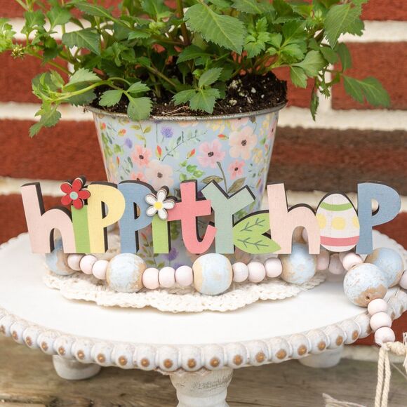 Spring Easter Egg Basket Wooden Cutout HIPPITY HOP Flower Home Decorations - Picture 1 of 2